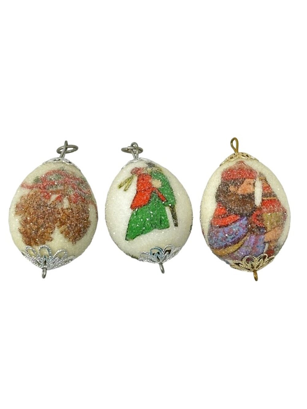 Vintage Sugared Egg Christmas Ornaments Wise Men Pinecone Victorian Couple 1 in